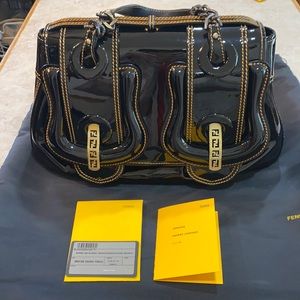 Fendi Black Patent Leather B Bag